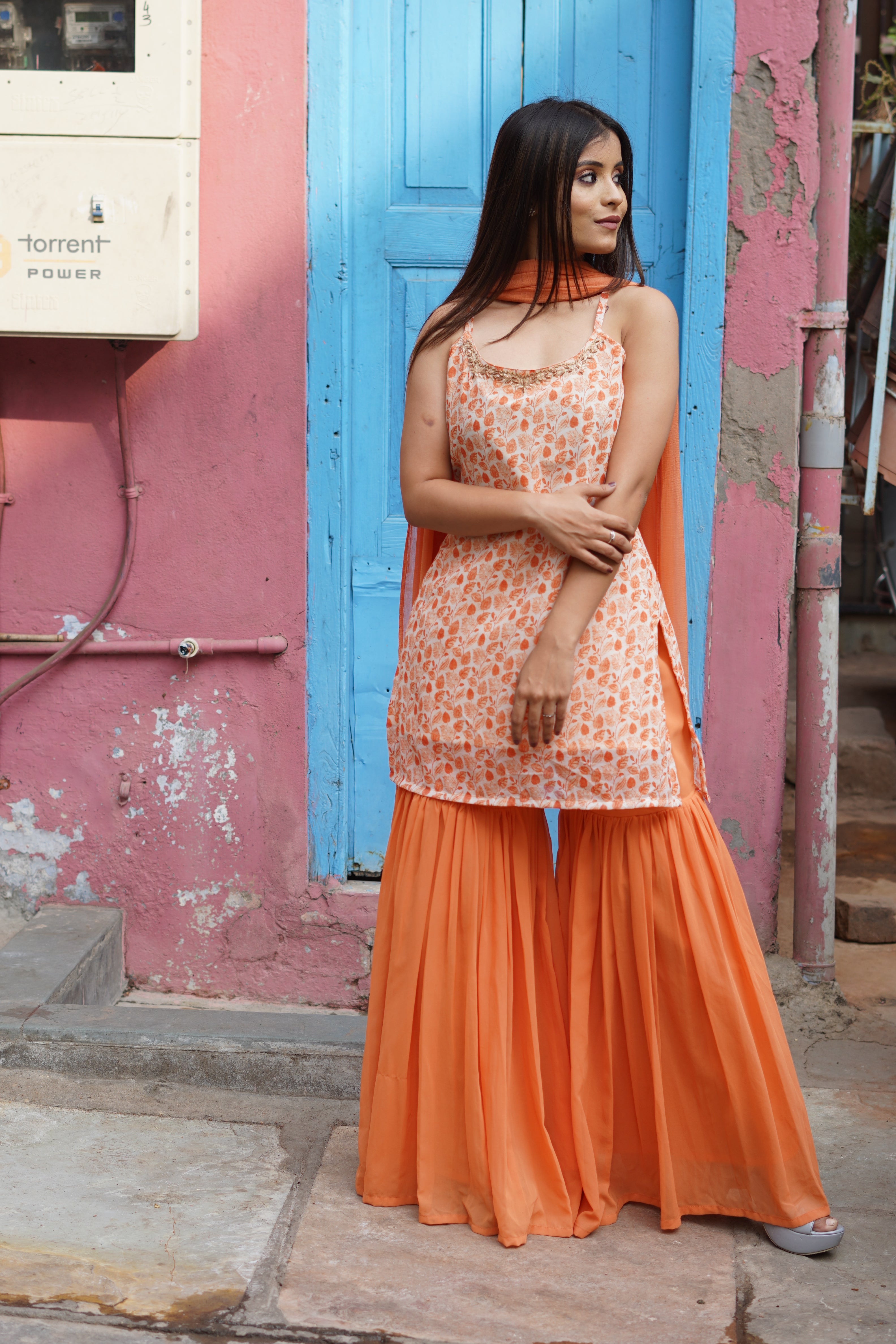 Buy Pink Polyester Gathered Kurta Sharara Suit Set (Kurta, Sharara,  Dupatta) for INR5995.00 | Biba India